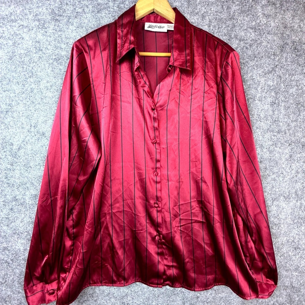 Vintage Yves St. Clair Secretary Blouse Womens 16 Vibrant Red Striped Satin